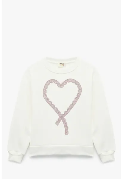 Bluza de trening cu model inima - Alb fildes/Roz prafuit