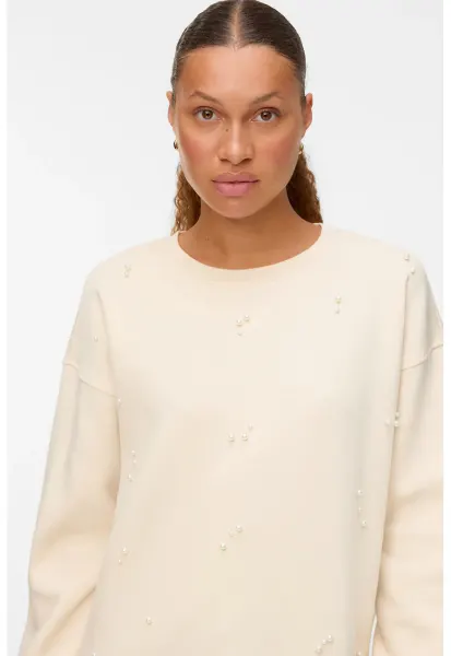 Bluza de trening cu perle sintetice - Bej