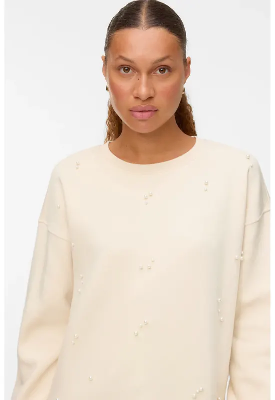 Bluza de trening cu perle sintetice - Bej