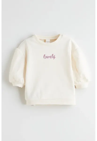 Bluza de trening cu text brodat pe fata - Crem