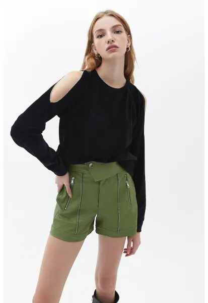 Bluza de trening cu umeri decupati - Negru