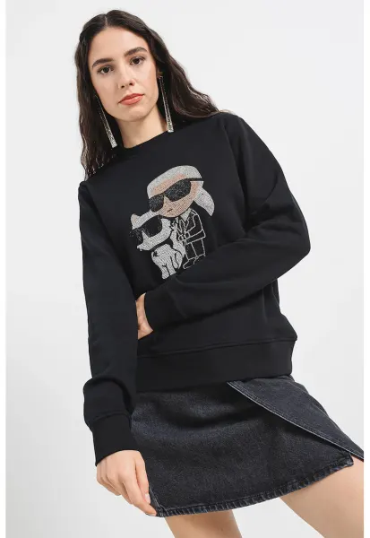 Bluza de trening de bumbac organic cu logo din strasuri - Negru/Argintiu