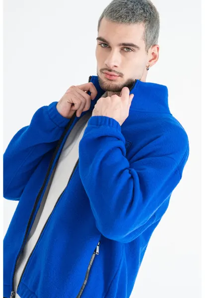 Bluza de trening din amesstec de lana cu fermoar - Albastru
