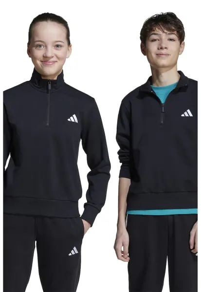 Bluza de trening din amestec de bumbac cu fenta cu fermoar - Negru