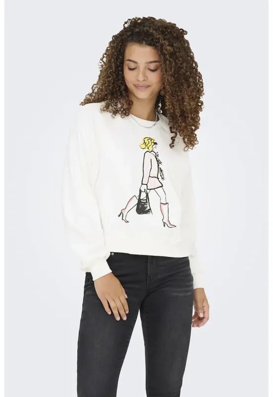 Bluza de trening din amestec de bumbac cu imprimeu grafic - Alb/Negru/Galben