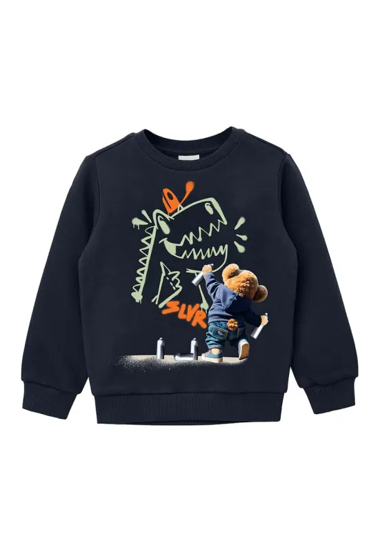 Bluza de trening din amestec de bumbac cu imprimeu grafic - Albastru ultramarin/Portocaliu mandarina/Verde pal