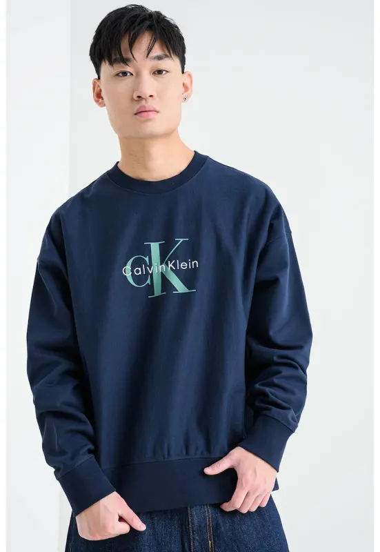Bluza de trening din amestec de bumbac cu imprimeu logo - Albastru ultramarin/Verde aquamarin