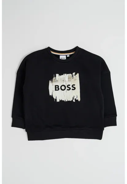 Bluza de trening din amestec de bumbac cu imprimeu logo - Negru/Bej