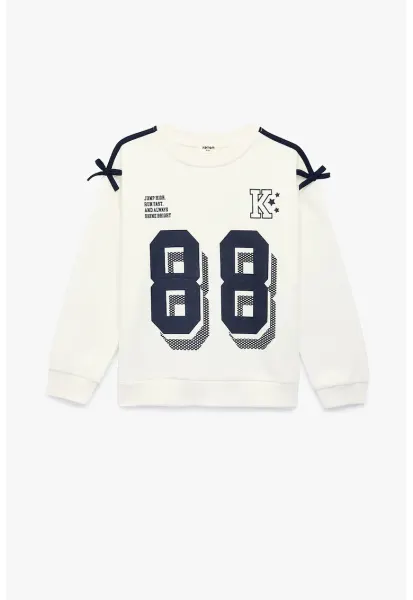Bluza de trening din amestec de bumbac cu imprimeu text - Crem/Bleumarin