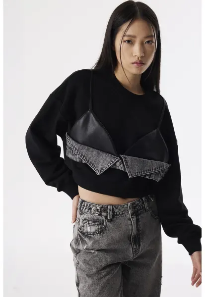 Bluza de trening din amestec de bumbac cu model 2 in 1 - Negru