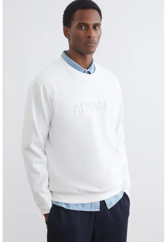 Bluza de trening din amestec de bumbac cu text in relief - Alb