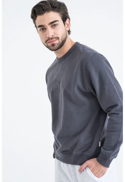 Bluza de trening din amestec de bumbac organic cu captuseala calduroasa - Gri inchis