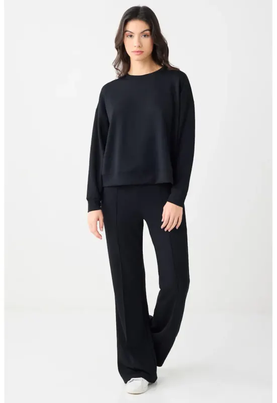 Bluza de trening din amestec de modal cu decolteu la baza gatului si maneci cazute - Negru