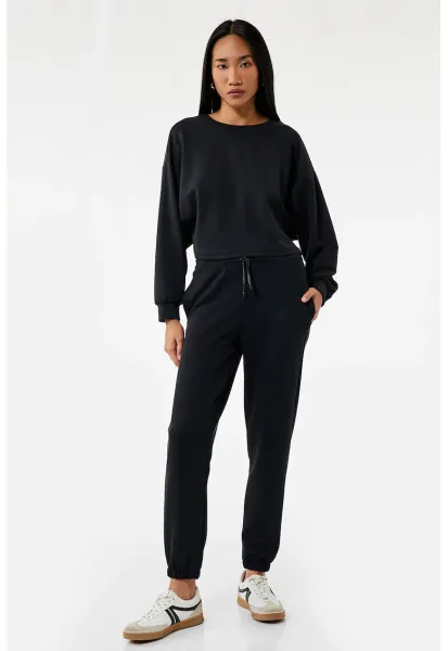 Bluza de trening din amestec de modal cu decolteu pe partea din spate - Negru