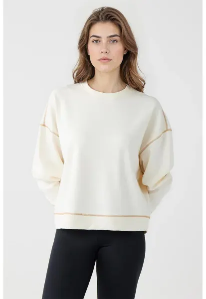 Bluza de trening din amestec de modal cu maneci cazute - Alb fildes