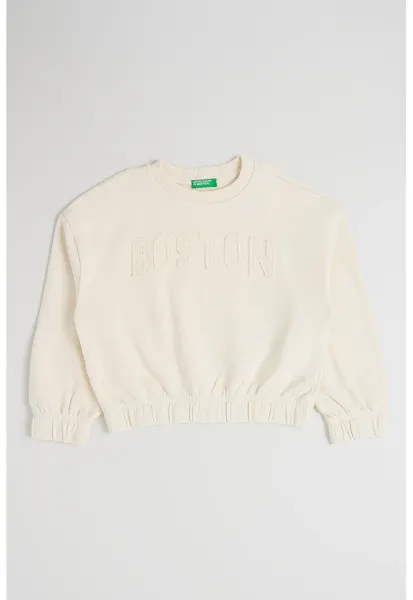 Bluza de trening din bumbac cu broderie - Crem