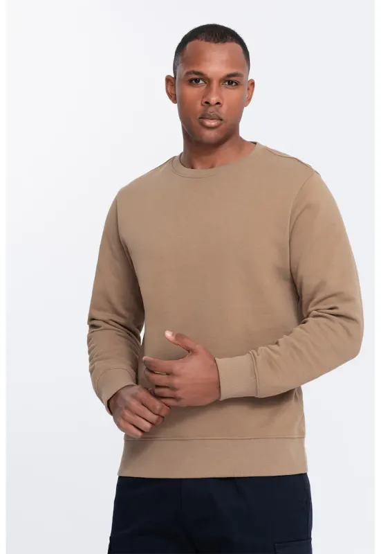 Bluza de trening din bumbac cu decolteu la baza gatului - Maro camel