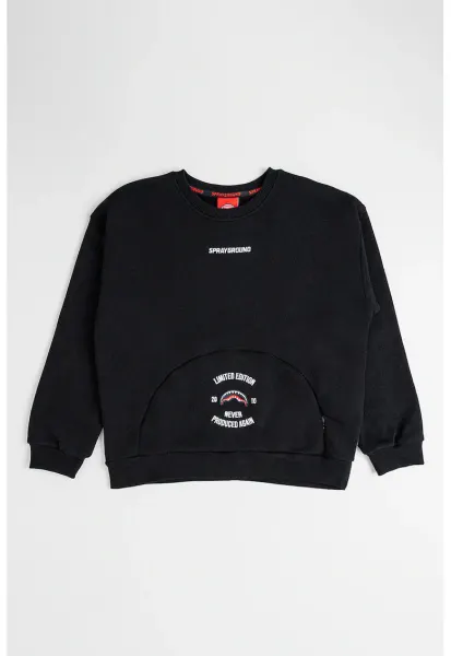Bluza de trening din bumbac cu decolteu la baza gatului - Negru