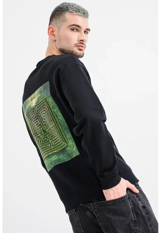 Bluza de trening din bumbac cu imprimeu pe partea din spate Damaze - Negru