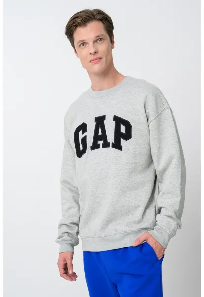 Bluza de trening din bumbac cu logo - Gri deschis melange