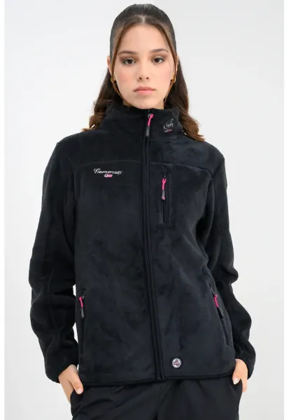 Bluza de trening din material teddy cu fermoar si guler mediu