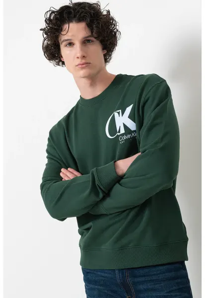 Bluza de trening lejera cu imprimeu logo pe piept - Verde englez/Albastru glaciar