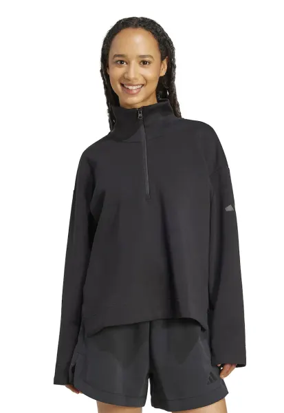 Bluza de trening lejera din amestec de modal cu fermoar scurt - Negru stins