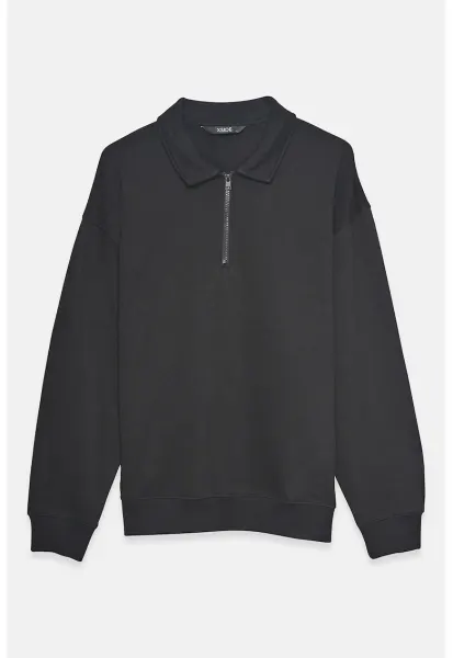 Bluza de trening polo cu croiala lejera - Gri inchis