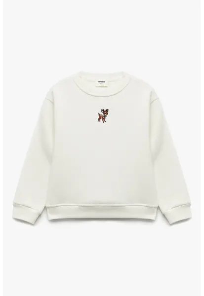 Bluza de trening regular fit cu decolteu la baza gatului - Alb