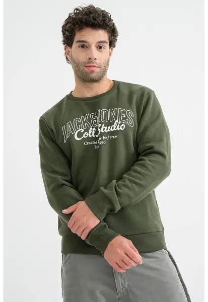 Bluza de trening regular-fit cu decolteu la baza gatului Makoto - Alb/Kaki pal