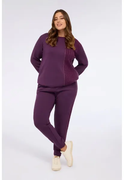 Bluza de trening regular fit cu decolteu la baza gatului - Violet pruna
