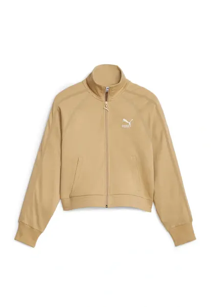 Bluza de trening relaxed fit cu fermoar T7 - Maro nisip