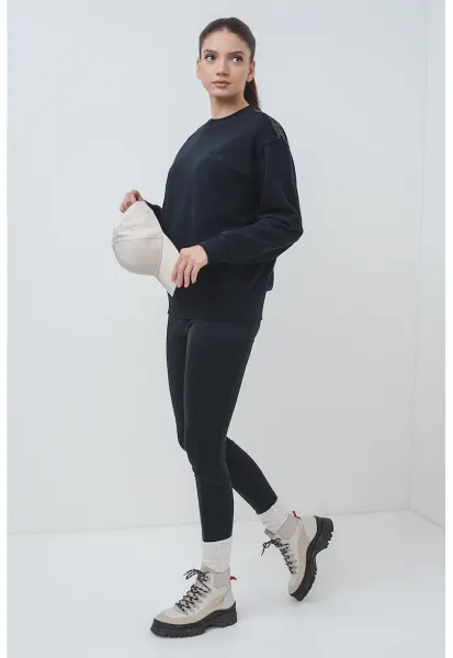 Bluza de trening relaxed-fit cu model uni - Negru