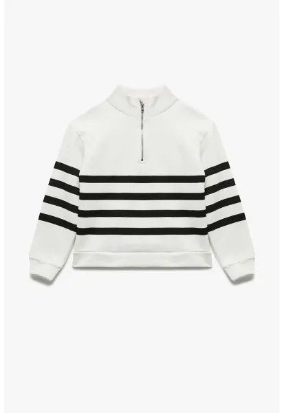 Bluza de trening supradimensionata cu fermoar scurt - Alb/Negru