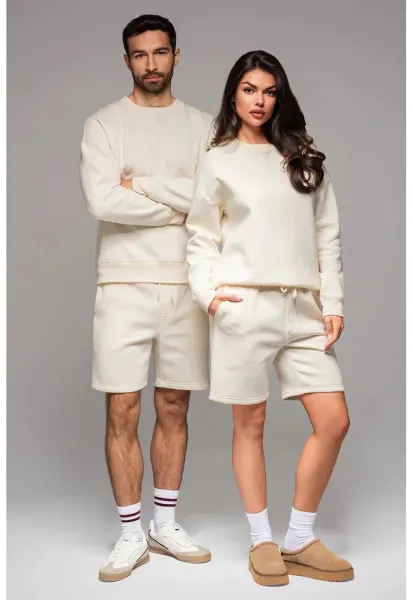 Bluza de trening unisex cu maneci cazute - Crem
