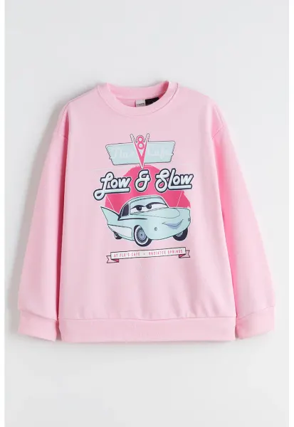Bluza lejera de trening cu imprimeu frontal - Roz pastel