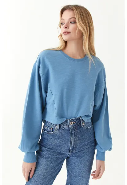 Bluza lejera de trening cu maneci bufante Bosyakkes - Albastru deschis