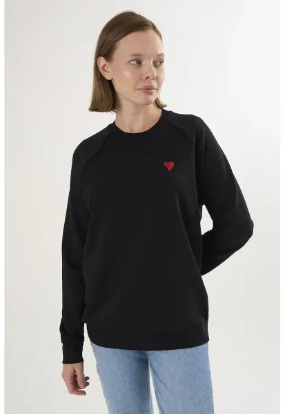 Bluza lejera de trening din bumbac cu maneci raglan - Negru