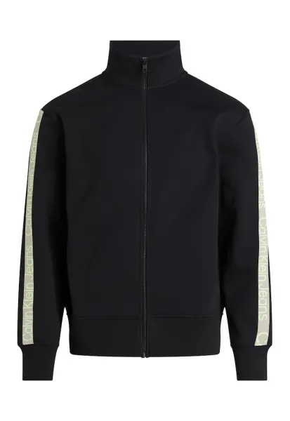 Bluza sport cu fermoar si banda logo - Negru