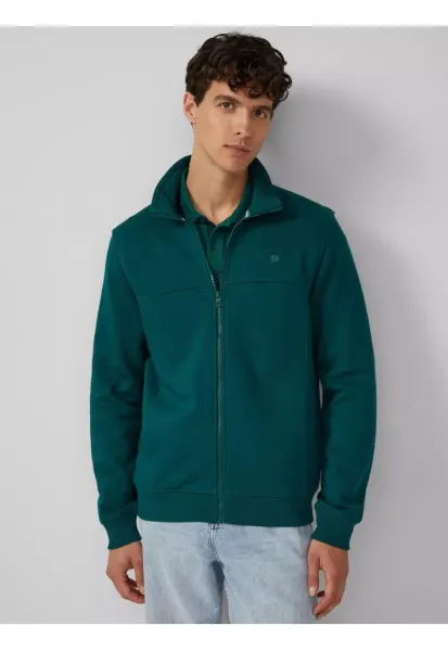 Bluza sport cu guler inalt si fermoar - Regular fit - Verde