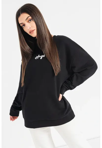 Bluza sport de bumbac cu decolteu la baza gatului Easy - Negru