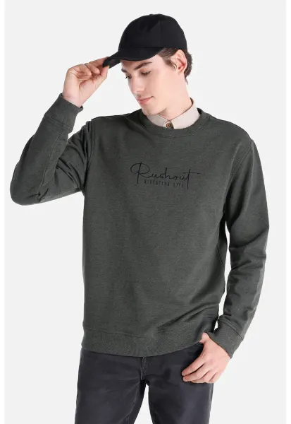 Bluza sport din amestec de bumbac cu imprimeu text - Verde melange