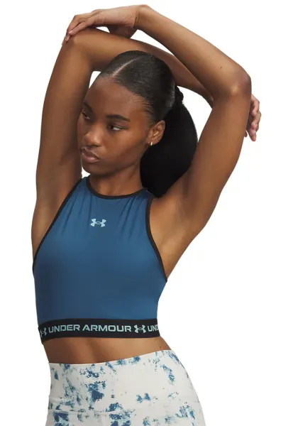 Bustiera cu decupaj racerback pentru fitness - Negru/Albastru inchis