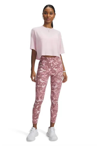 Colanti crop cu model abstract - pentru fitness Motion - Rosu stins/Alb murdar