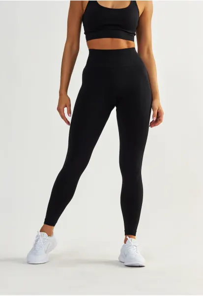 Colanti crop cu talie inalta pentru antrenament - Negru