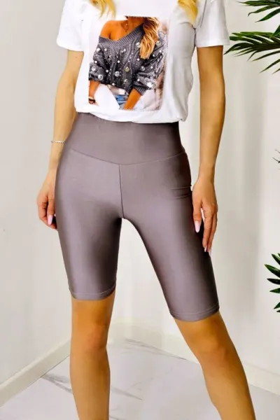 Colanti fitness Oliver, cu banda modelatoare in talie si aspect metalizat, Gri