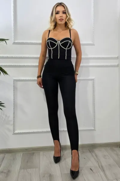 Colanti fitness TERRY MAT, cu banda elastica sub talpa, Negru