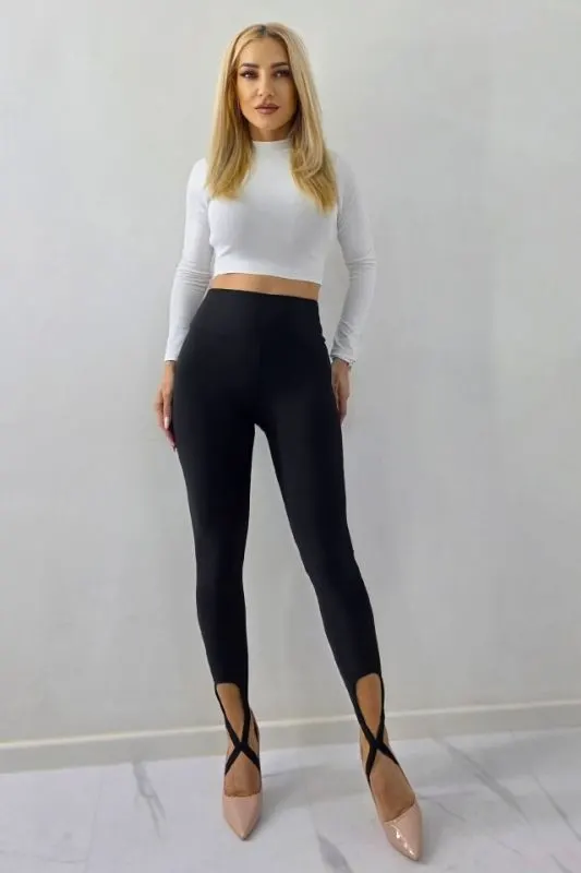 Colanti modelatori BAMBI, cu barete incrucisate la glezna, Negru