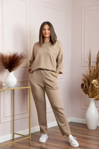 Compleu casual dama bej cu bluza si pantaloni Phoenix
