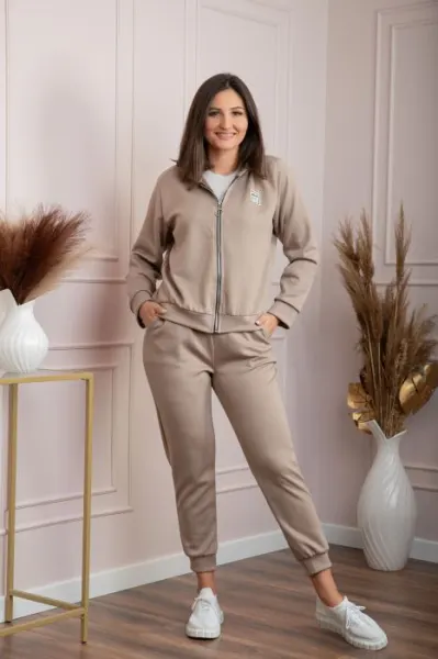 Compleu dama casual-sport bej cu gluga Josie